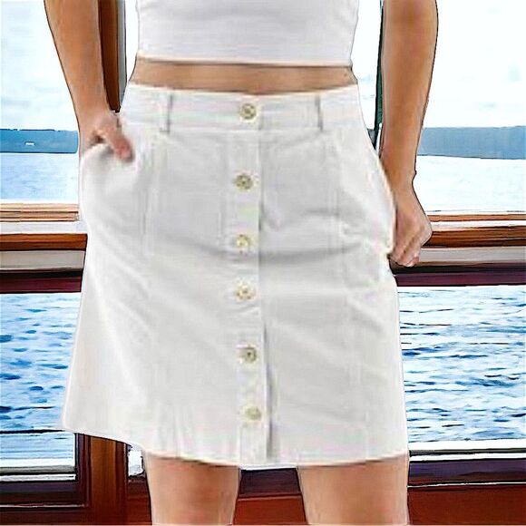 J McLaughlin Button Front White Skirt Size 10 - Picture 1 of 13
